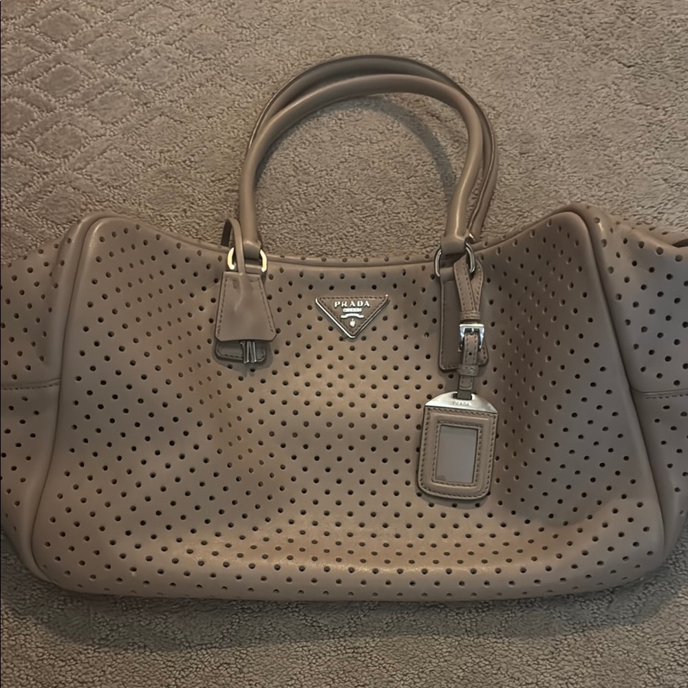 Prada Beige Perforated Leather Shoulder Bag